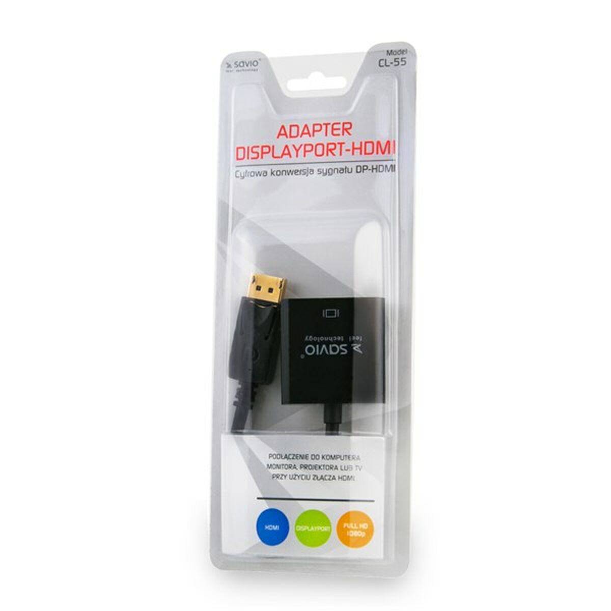 Adapter DisplayPort u HDMI Savio CL-55 Crna 20 cm